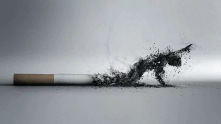 A dark, artistic digital artwork depicting smoke transforming into a figure emerging from a cigarette, creating a striking contrast for HD desktop wallpaper.