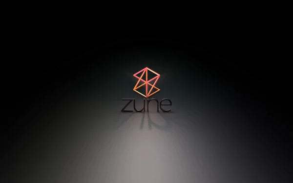 HD PC desktop wallpaper showing a minimalist technology-themed Zune logo: a glowing geometric emblem above the lowercase zune set against a dark radial gradient background.
