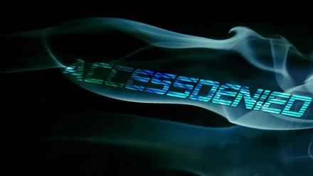 Abstract smoke HD PC desktop wallpaper: teal and blue vapor swirls over a dark background with glowing, distorted ACCESS DENIED style text.