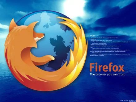 HD PC desktop wallpaper featuring the Firefox logo and branding against a blue, technology-themed background.