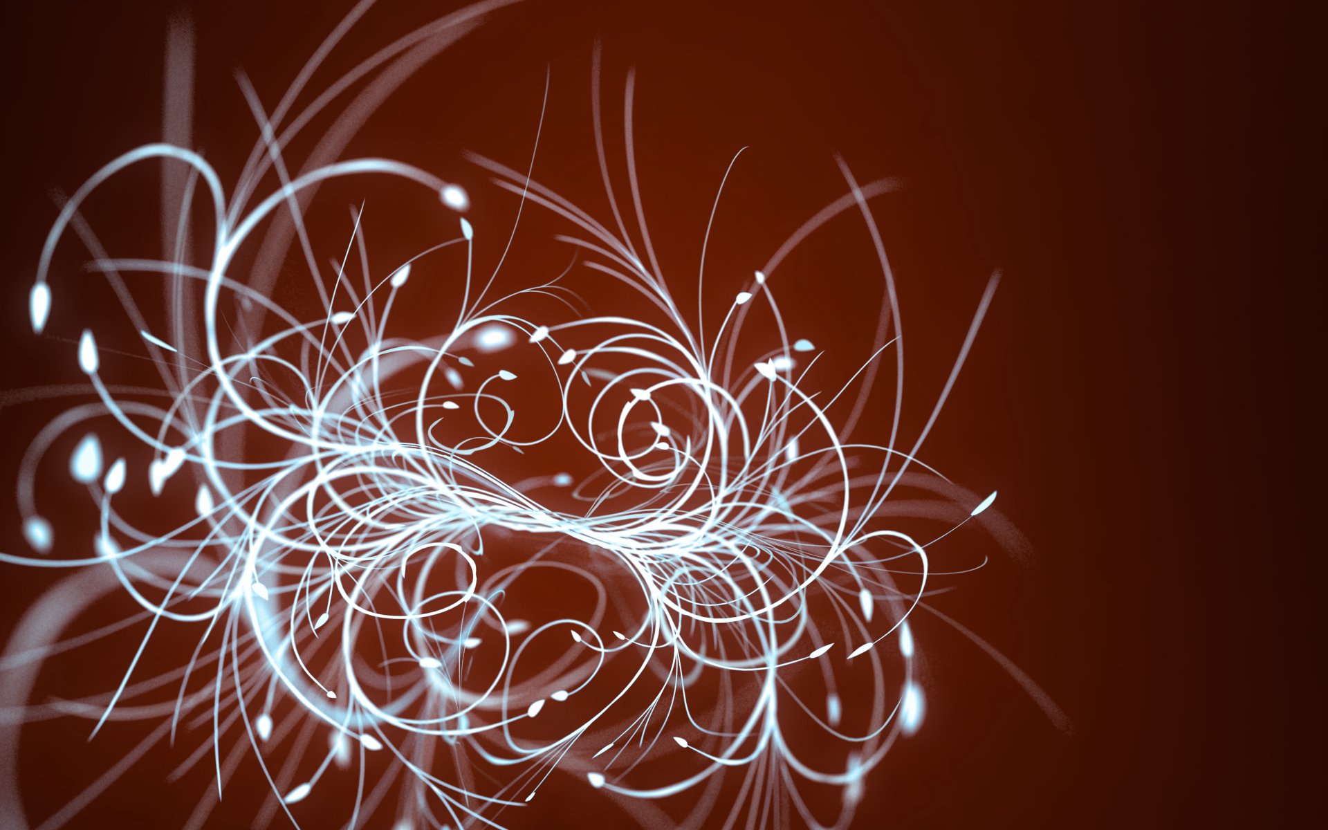 An artistic HD desktop wallpaper featuring intricate white swirls and flowing lines against a warm brown background, creating a dynamic and visually captivating scene.