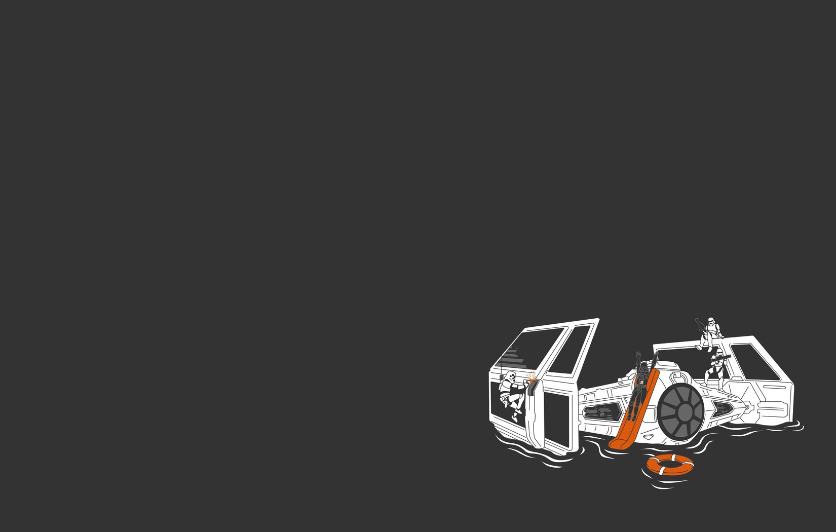 HD desktop wallpaper featuring Star Wars-themed artwork, showcasing an iconic spacecraft and a lifebuoy set against a dark background.