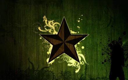 Artistic HD desktop wallpaper featuring a prominent dark star with a glowing, intricate green and yellow background.