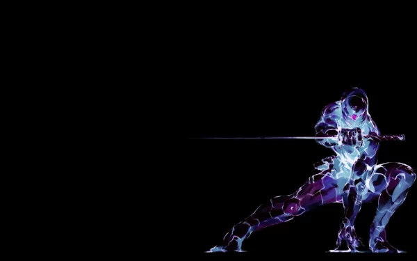 HD desktop wallpaper featuring a stylized character from the video game Metal Gear, holding a sword with a dynamic stance against a dark background.