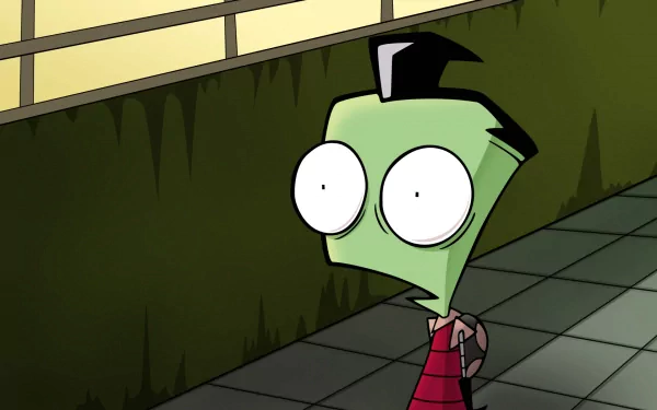 HD desktop wallpaper featuring Gir from the TV show Invader Zim, depicted with his signature large eyes and quirky expression against a simple background.