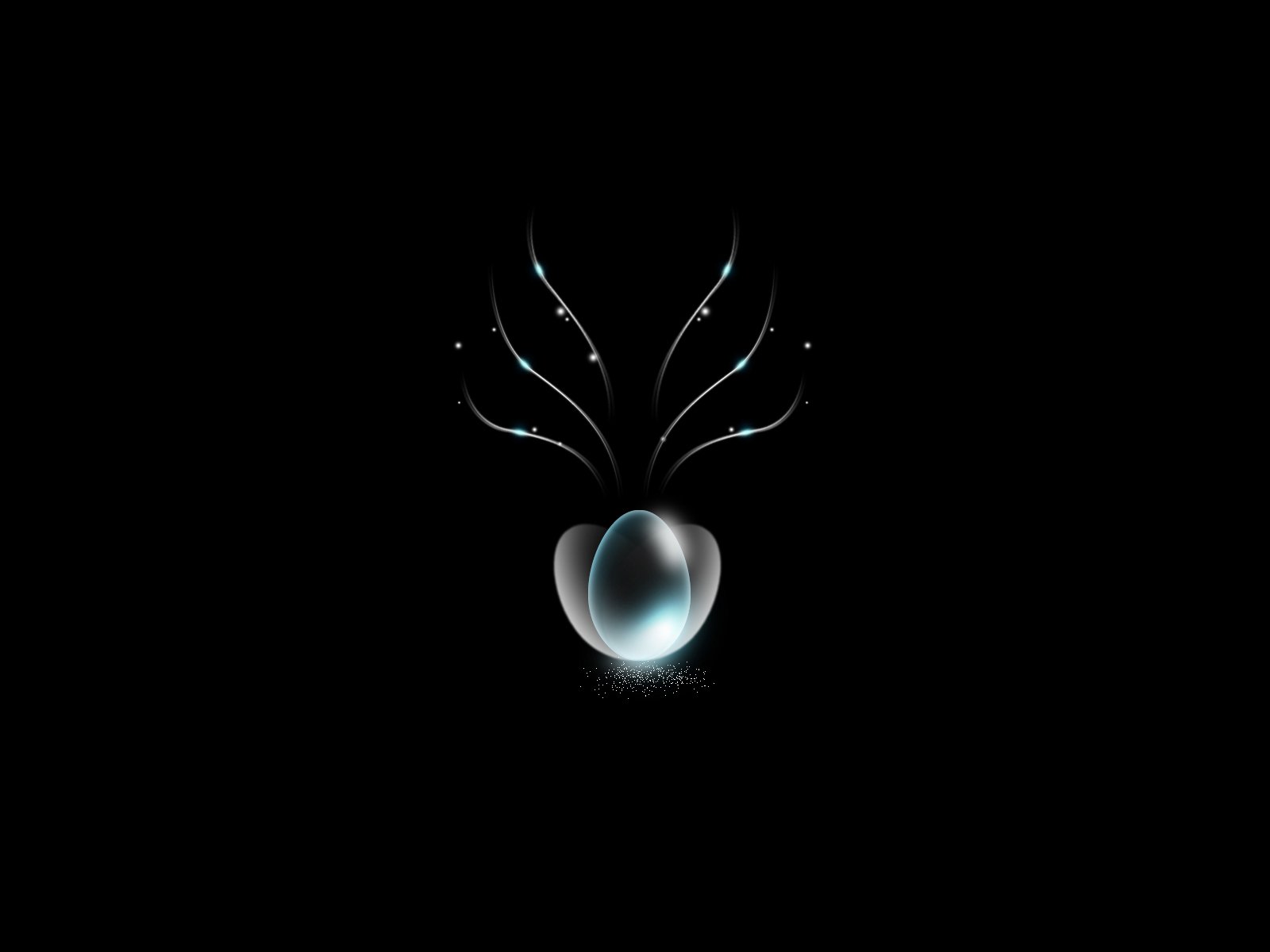 An artistic HD PC desktop wallpaper featuring a glowing egg shape surrounded by elegant, swirling elements against a dark background.