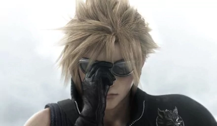 A high-definition wallpaper featuring an anime character from Final Fantasy VII: Advent Children, showcasing intense emotion with stylish sunglasses and spiky blonde hair.