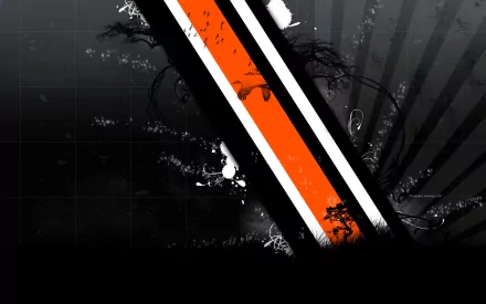 Artistic vector HD desktop wallpaper featuring a striking orange, black, and white diagonal stripe amid an abstract and dynamic background.