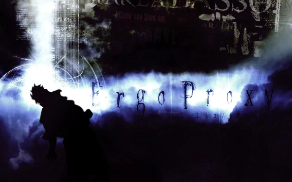 HD desktop wallpaper featuring a stylized design from the anime Ergo Proxy, showcasing atmospheric elements and the show's title in a dramatic setting.