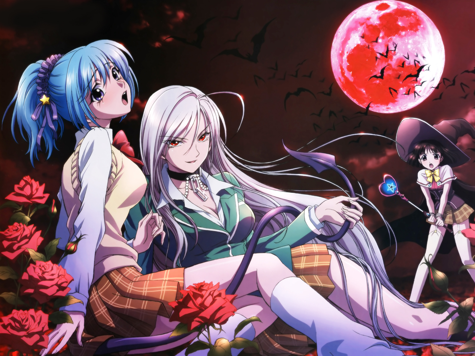 Yukari, Moka, and Kurumu in a stunning HD desktop wallpaper.