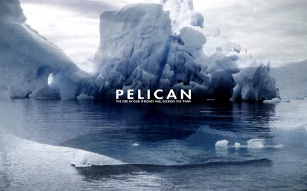 HD PC desktop wallpaper featuring an icy landscape with a large pelican silhouette and the word PELICAN prominently displayed, evoking a music-themed atmosphere.