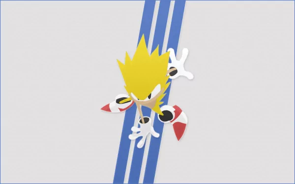 HD desktop wallpaper featuring Super Sonic from the Sonic the Hedgehog video game series, depicted with a minimalist design and dynamic pose against a grey and blue background.