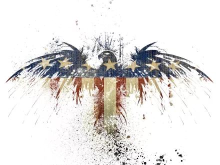 HD desktop wallpaper featuring an artistic depiction of an American flag with a spread eagle, blending stars and stripes in a dynamic, splattered design.