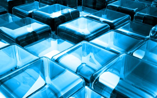 A striking 3D abstract image featuring transparent blue cubes, creating a visually captivating desktop wallpaper and background in high definition.