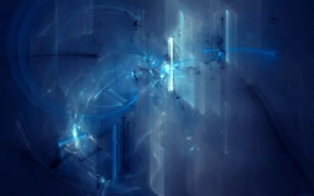 HD desktop wallpaper featuring a captivating abstract design in blue hues, with intricate light patterns and geometric shapes.