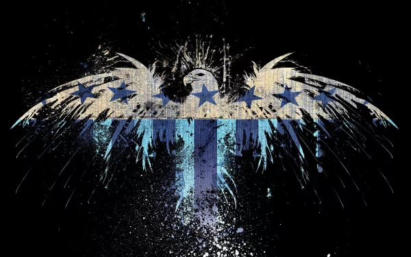An artistic representation of an eagle with an American flag theme, featuring stars and blue accents against a dark, textured background. This HD wallpaper captures a patriotic vibe.