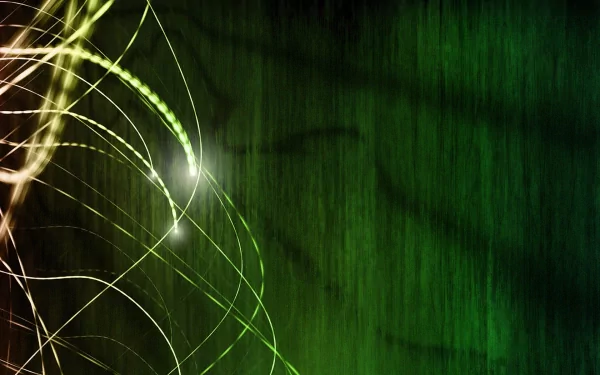 An abstract HD wallpaper with green textured background and dynamic wavy light streaks, creating an intriguing visual effect.