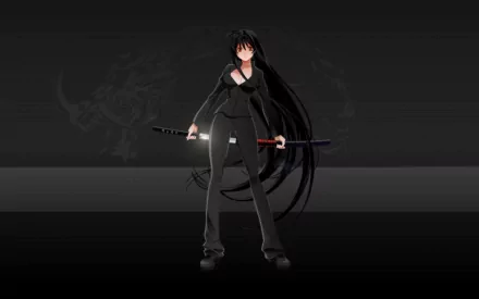 HD desktop wallpaper featuring a character from the anime Tenjho Tenge. The character, dressed in dark attire, stands confidently with a sword in each hand against a shadowy background.