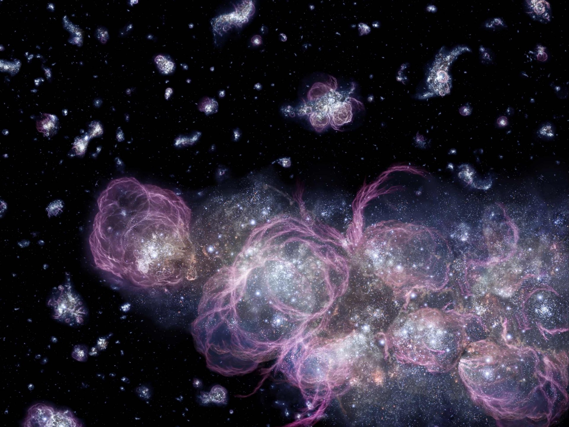HD desktop wallpaper with a stunning Sci-Fi space scene featuring colorful nebulae and stars against a dark cosmic background.