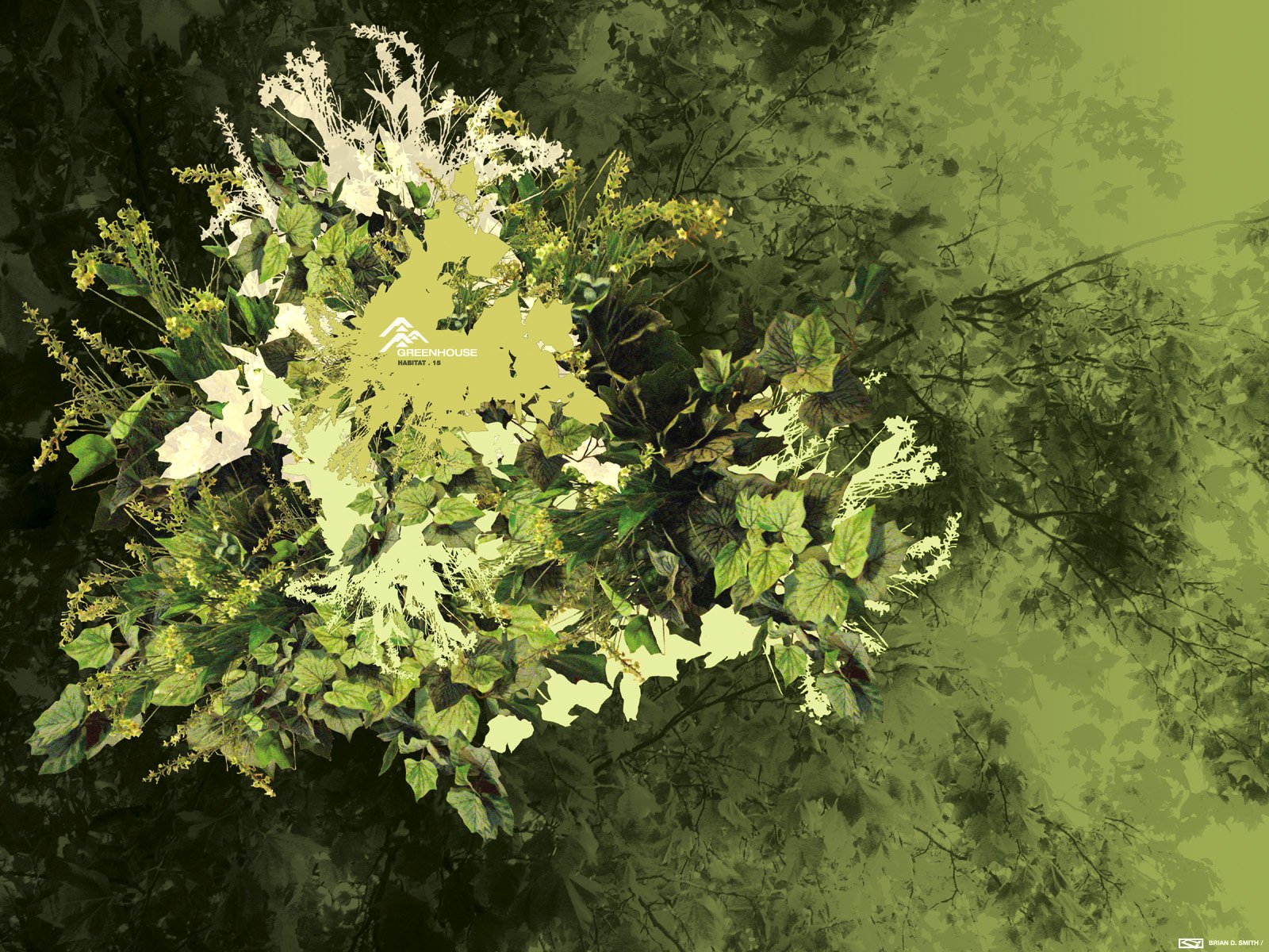 Abstract CGI HD desktop wallpaper featuring textured green bushes and leaves with intricate patterns and shapes in varying shades of green.