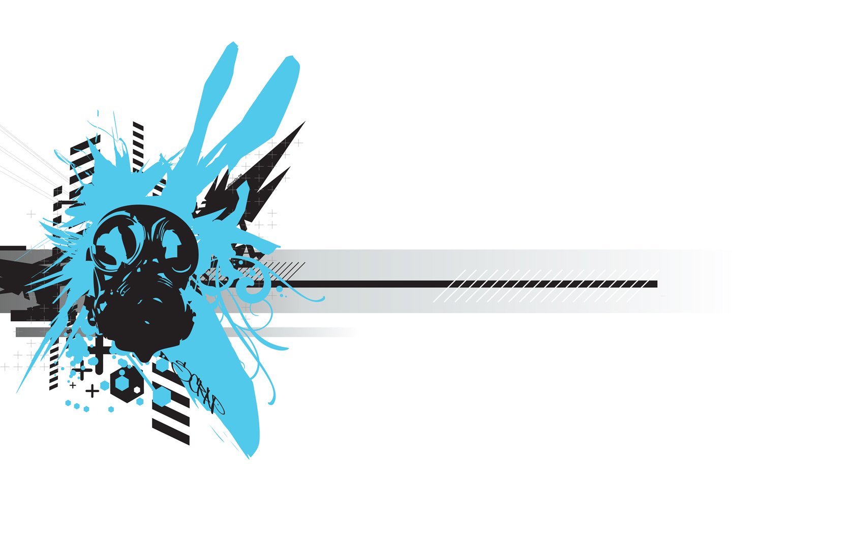 A striking HD desktop wallpaper featuring a dark gas mask design, complemented by vibrant blue splashes and dynamic graphic elements, creating a bold visual impact.