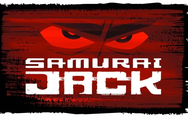HD desktop wallpaper of the TV show Samurai Jack, featuring the title in bold white text against a red background with intense, stylized eyes above the text.