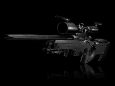 HD desktop wallpaper featuring a man-made sniper rifle against a dark background. The rifle is detailed with a scope, making it stand out in the image.