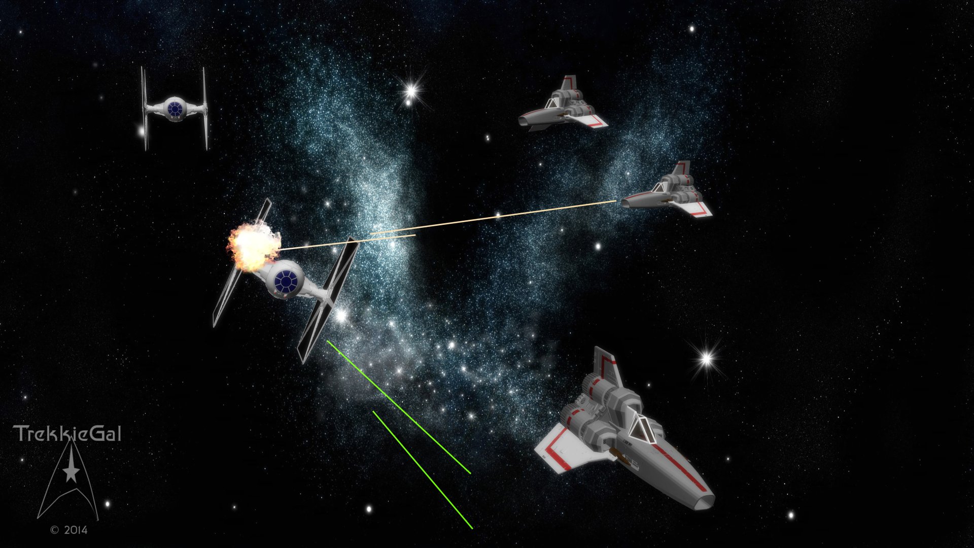 4K Ultra HD Star Wars sci-fi desktop wallpaper featuring a space battle with iconic starfighters and laser blasts against a galaxy backdrop.