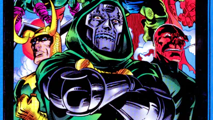 HD desktop wallpaper featuring Marvel villains Red Skull, Loki, and Doctor Doom from the comic Bring on the Bad Guys: Origins of Marvel Villains.