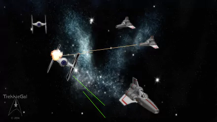 4K Ultra HD Star Wars sci-fi desktop wallpaper featuring a space battle with iconic starfighters and laser blasts against a galaxy backdrop.