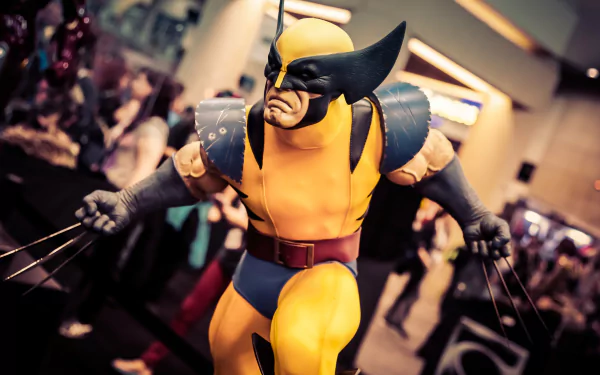 A dynamic HD desktop wallpaper featuring Wolverine in a comic style, showcasing his iconic yellow and blue costume and fierce expression, set against a lively background.