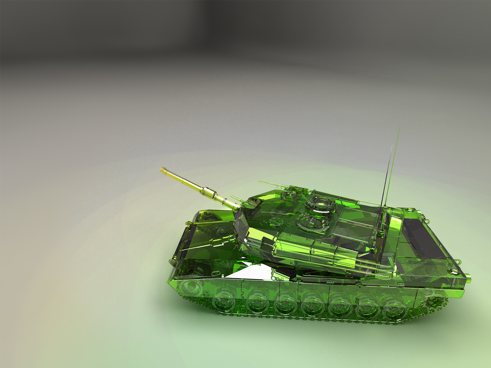 HD PC desktop wallpaper featuring a detailed green military tank model on a smooth, gradient background.