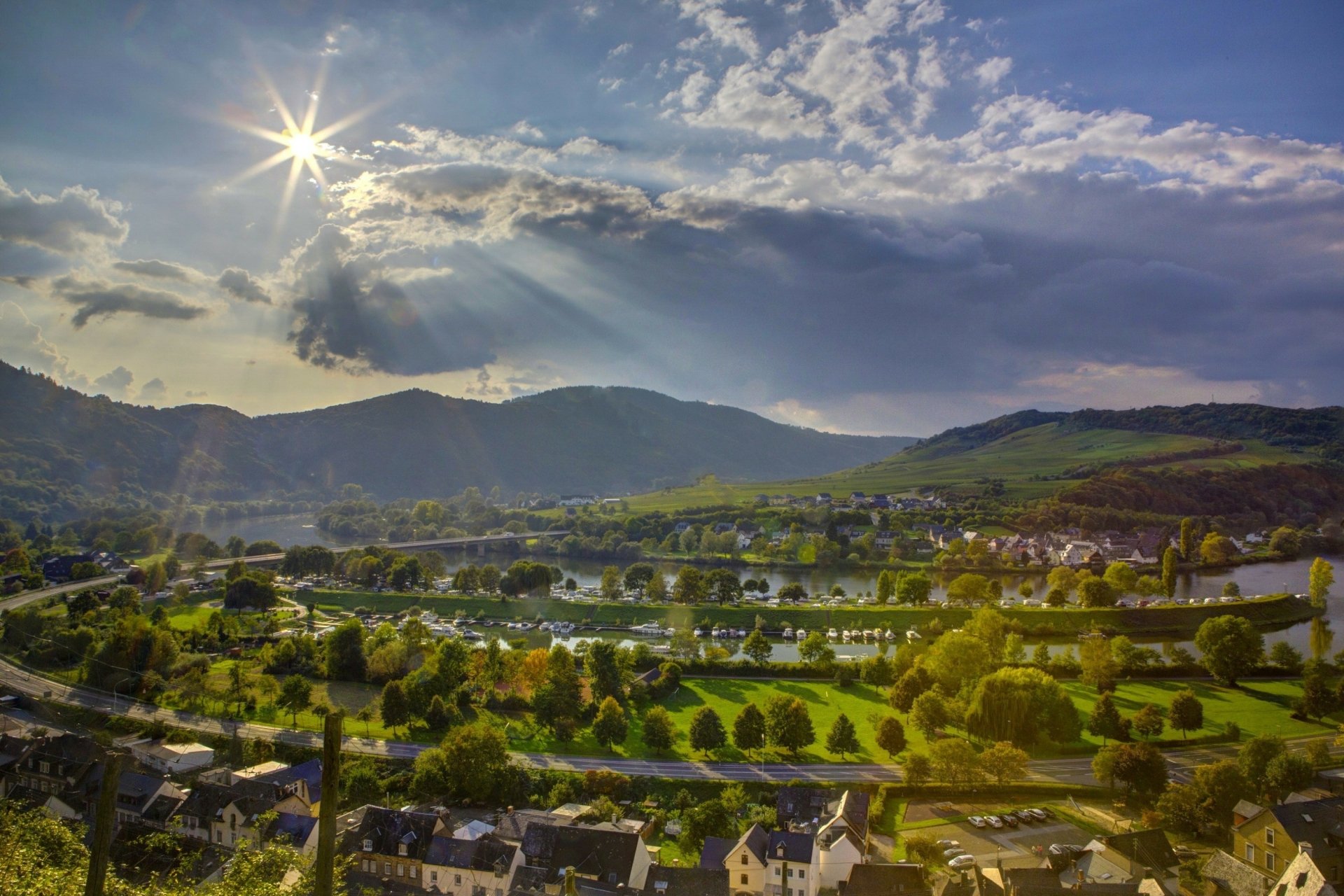 Download Sunbeam Cloud Hill Road Countryside Germany Man Made Senheim HD Wallpaper