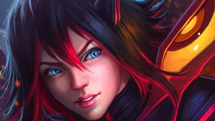 A vibrant HD desktop wallpaper featuring Ryūko Matoi from the anime Kill La Kill, showcasing her striking red and black hair and fierce expression.