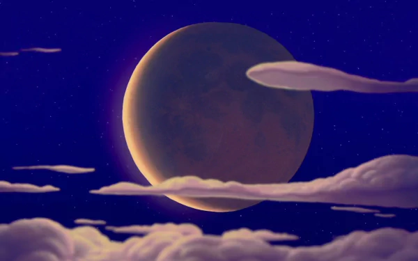 HD desktop wallpaper featuring a night sky with a large glowing moon and clouds from the 1992 movie Aladdin.