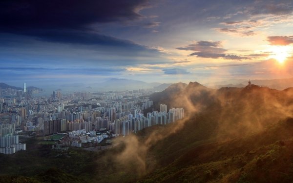 Man Made Hong Kong Cities China Sunset HD Wallpaper | Background Image