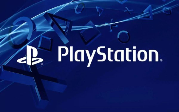 HD desktop wallpaper featuring the PlayStation logo and iconic symbols, set against a blue background, celebrating video game culture.