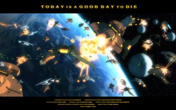A dynamic HD wallpaper inspired by Star Trek: The Original Series, featuring an intense space battle with various starships and explosions against a cosmic backdrop.