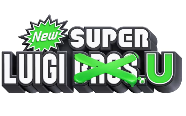 HD desktop wallpaper featuring the logo of New Super Luigi U with bold 3D lettering and a stylized green starburst.