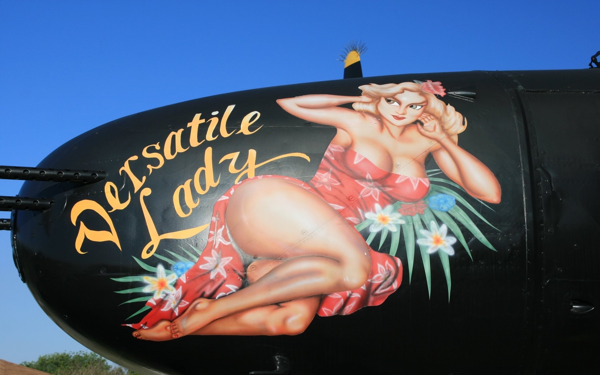 Versatile Lady: Iconic Military Aircraft Nose Art HD Wallpaper