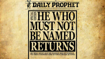 An HD desktop wallpaper featuring the Daily Prophet newspaper with the headline He Who Must Not Be Named Returns, inspired by the Harry Potter movie series.