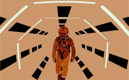 HD PC desktop wallpaper featuring a stylized astronaut in a corridor from the movie 2001: A Space Odyssey, showcasing its iconic sci-fi design.