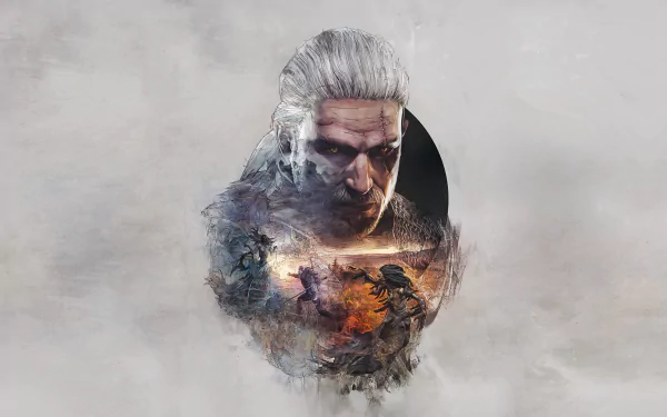 HD wallpaper featuring Geralt of Rivia from the video game The Witcher 3: Wild Hunt, capturing the iconic character amid dramatic and mystical scenes.