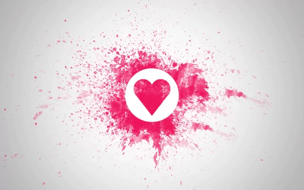 HD desktop wallpaper with an artistic splash of pink surrounding a white heart, symbolizing love.