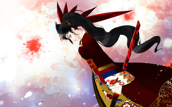 A striking anime wallpaper inspired by Tower of God, featuring a character with long black hair and a dramatic outfit, set against a vibrant, splattered background.