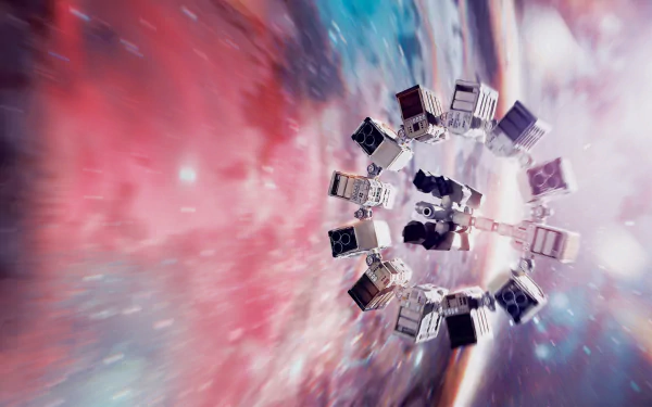 A stunning HD desktop wallpaper featuring the iconic spaceship from the movie *Interstellar*, set against a vibrant, cosmic background. Experience the beauty of space exploration.