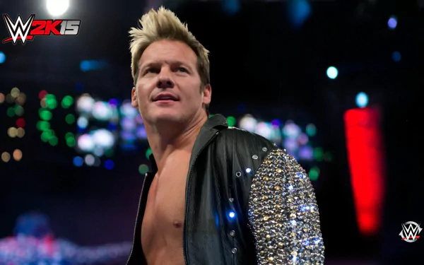 Chris Jericho in WWE 2K15, showcasing his striking look and charisma against a vibrant backdrop, captured in this HD PC desktop wallpaper.