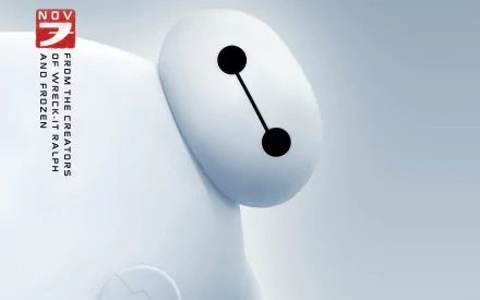 HD PC desktop wallpaper featuring Baymax, the inflatable healthcare robot from the movie Big Hero 6, set against a soft gray background.