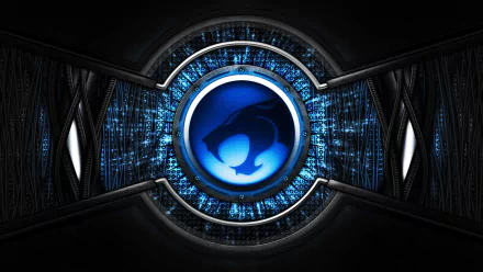 HD wallpaper featuring the Thundercats logo from the 1985 TV show, set against a futuristic blue and black background, combining nostalgia with a dynamic design.