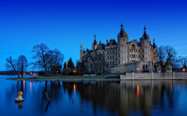 Man Made Schwerin Palace Palaces Germany Castle Building Evening HD Wallpaper | Background Image